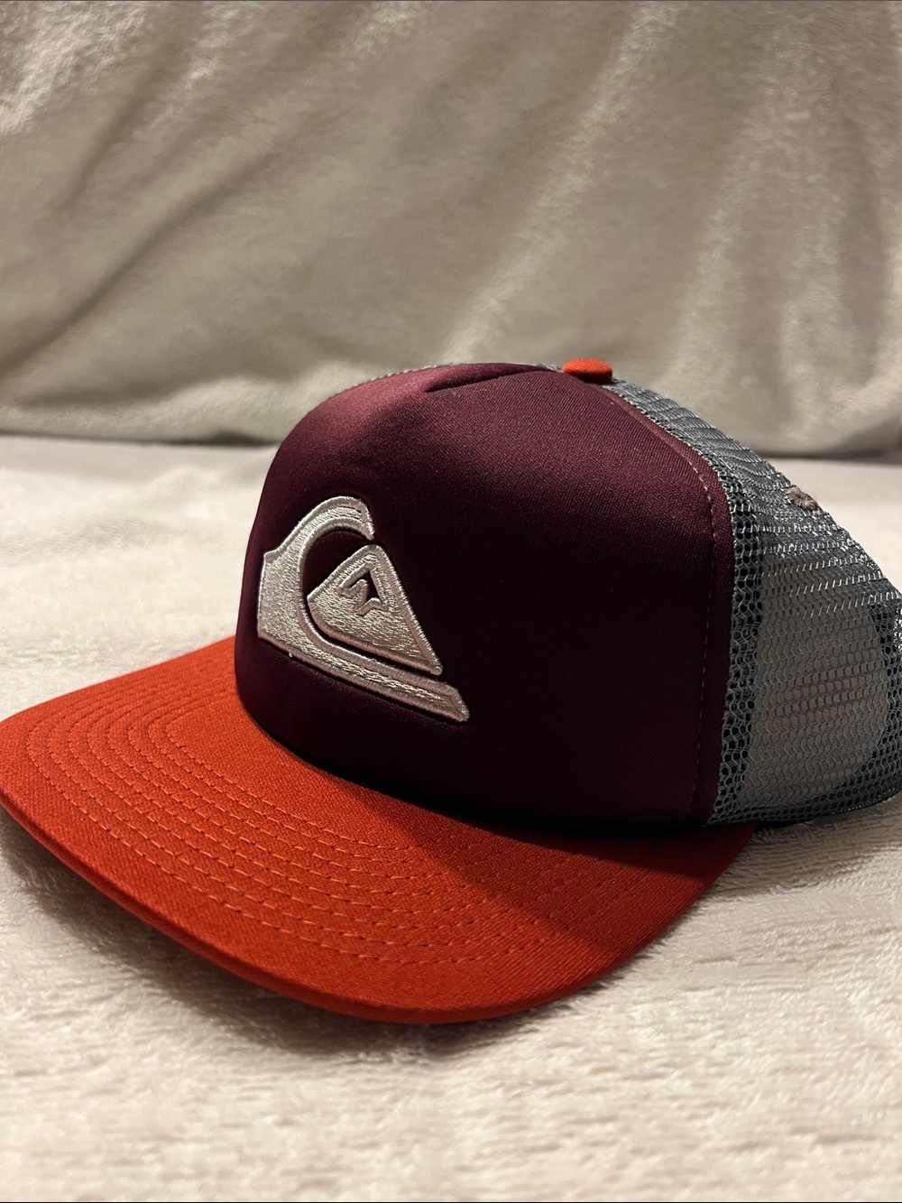 Quiksilver Two-Tone Trucker Hat in Burgundy and Orange